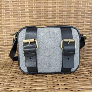 Kelsi Dagger Brooklyn Black Gray Leather Cotton Crossbody Bag Buckle Detail Mini